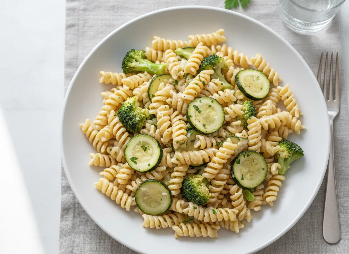 Nudeln mit Zucchini, Brokkoli und Sahnesauce photo