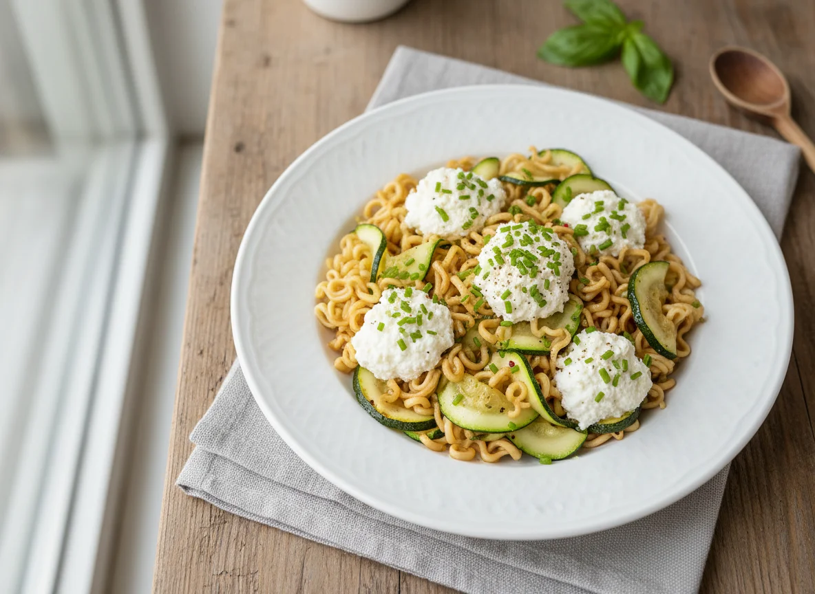 Nudeln mit Zucchini und Hüttenkäse photo