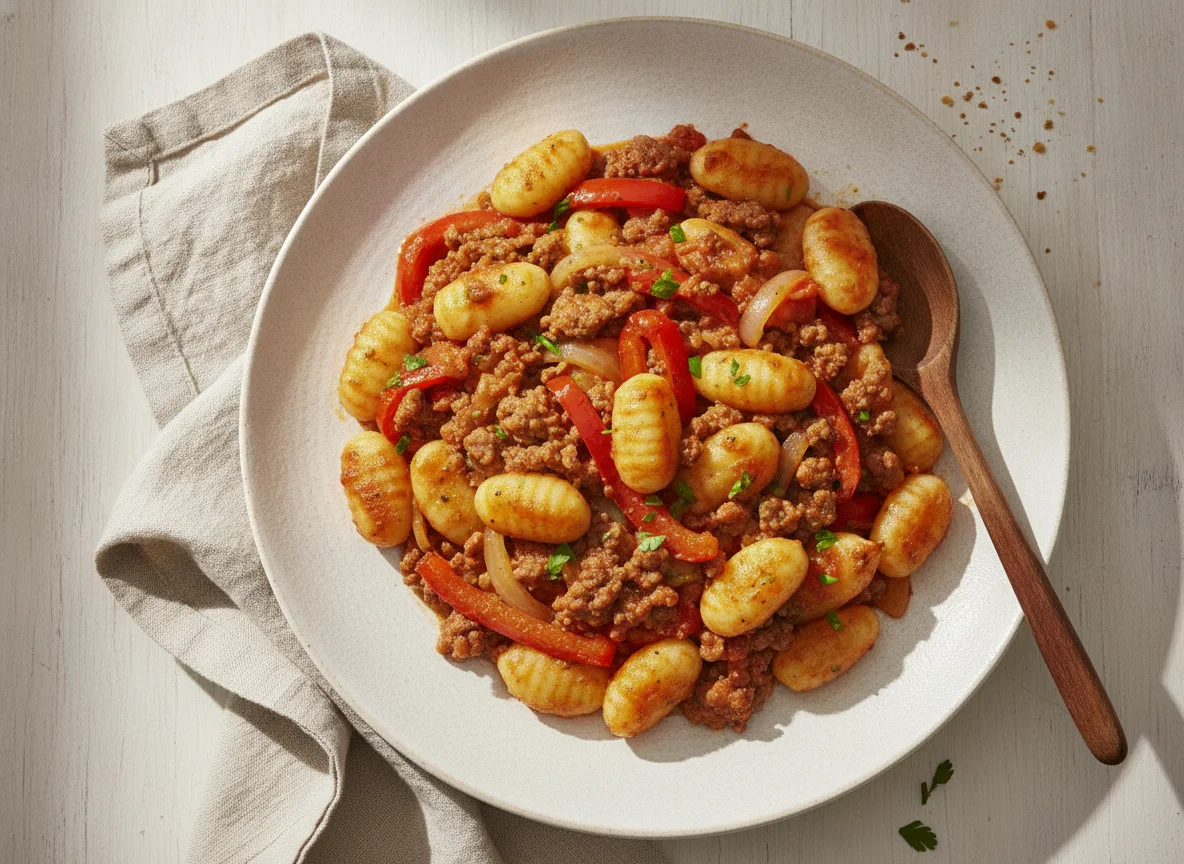 Nudelpfanne mit Hackfleisch und Paprika photo