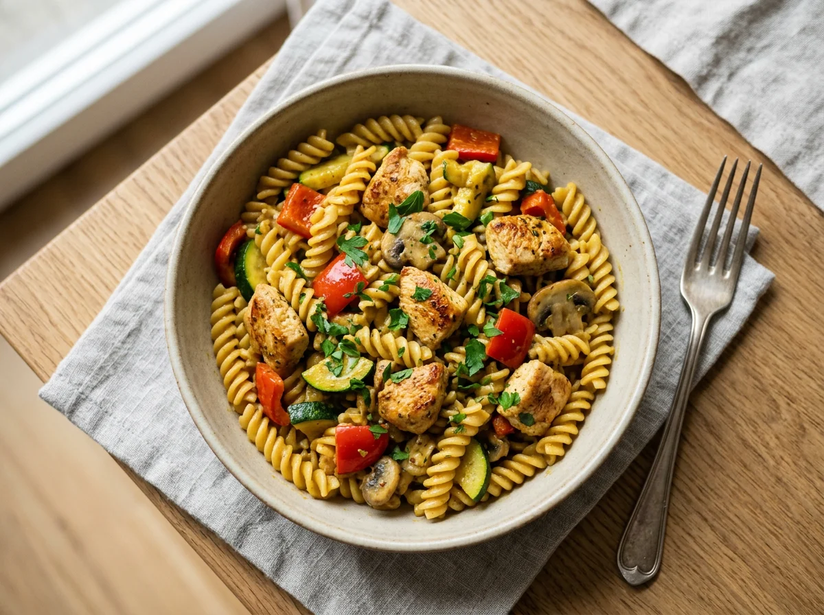 Nudelpfanne mit Huhn und Gemüse photo
