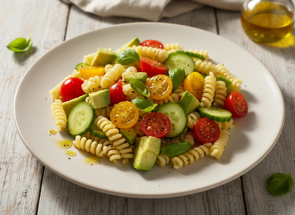 Nudelsalat mit Avocado und Tomaten photo