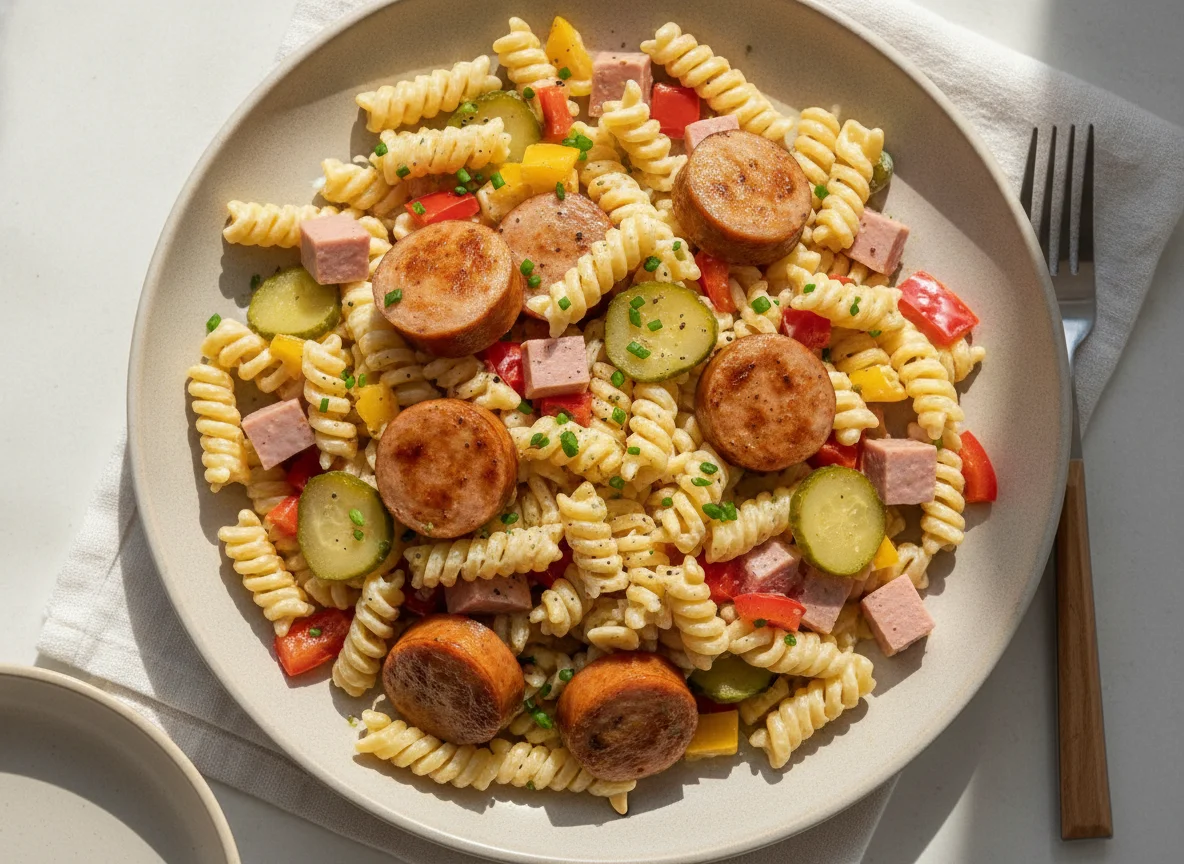 Nudelsalat mit Bratwurst photo