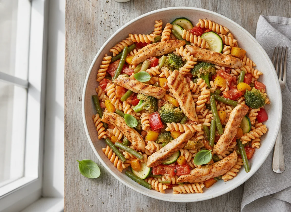 Nudelsalat mit Brokkoli und Hähnchen photo