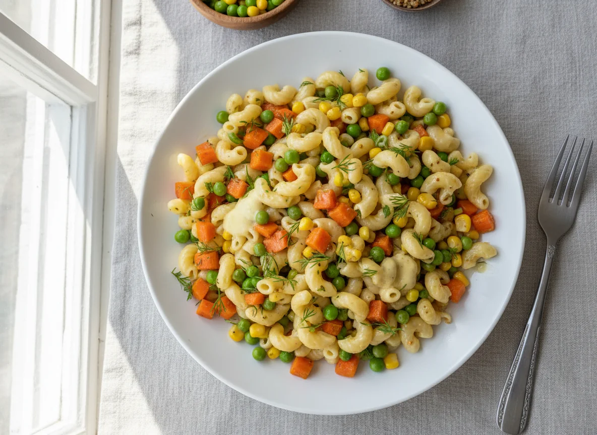 Nudelsalat mit Erbsen und Karotten photo