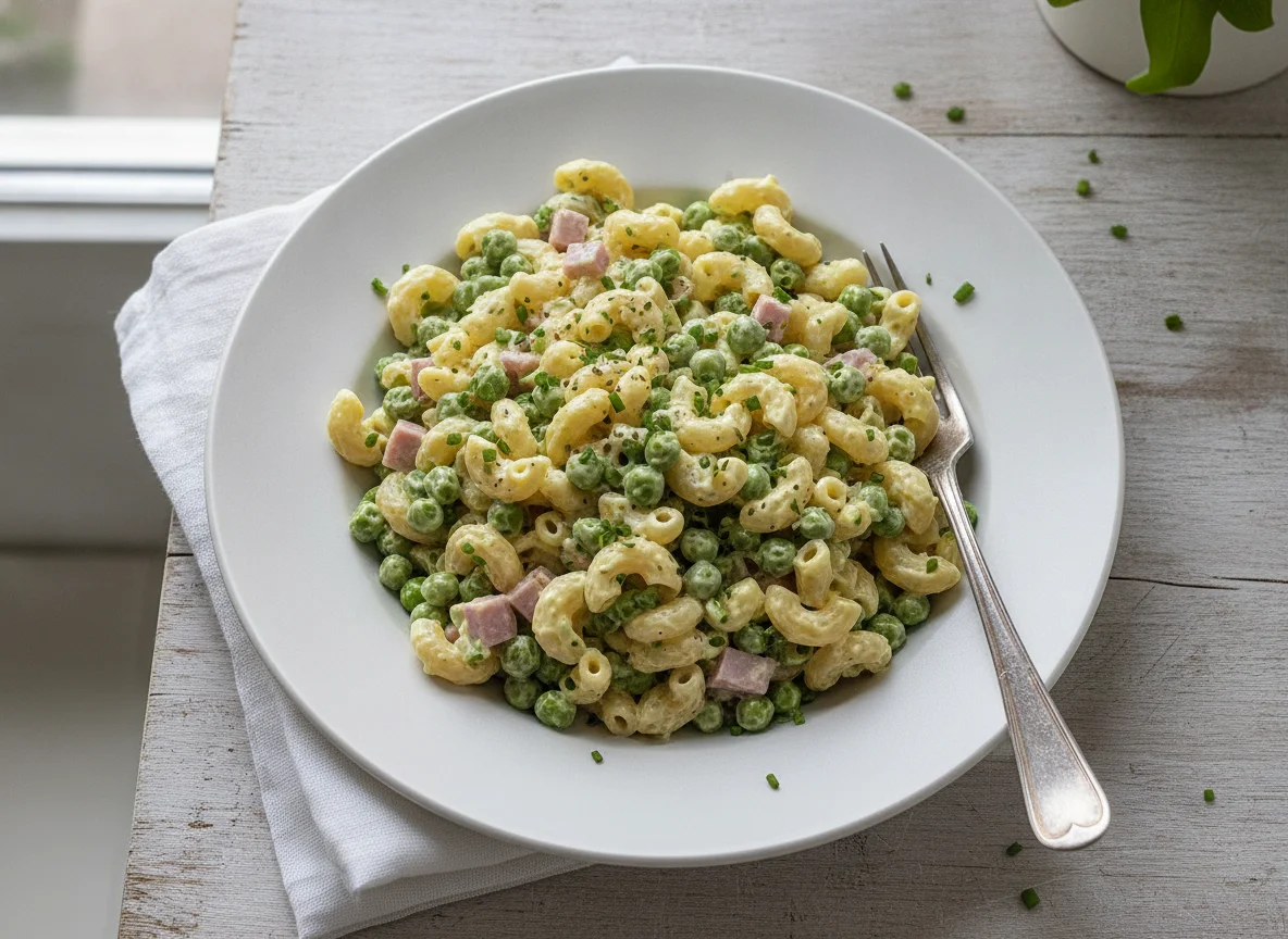 Nudelsalat mit Erbsen und Mayonnaise photo