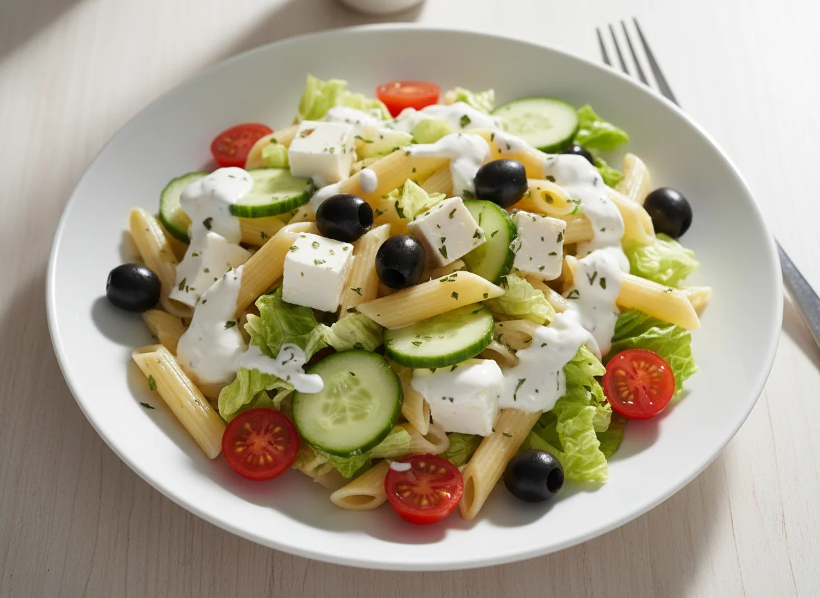 Nudelsalat mit Feta und Gemüse photo