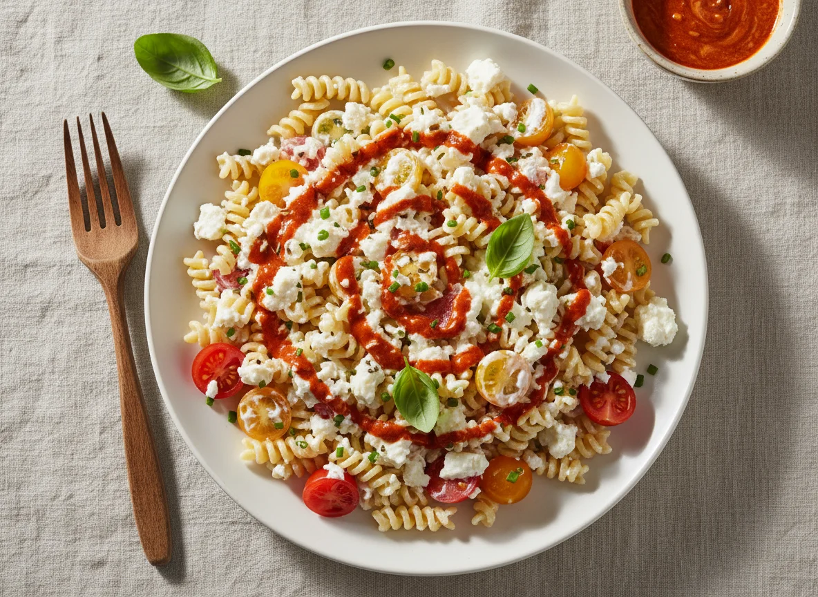 Nudelsalat mit Feta und Tomaten photo