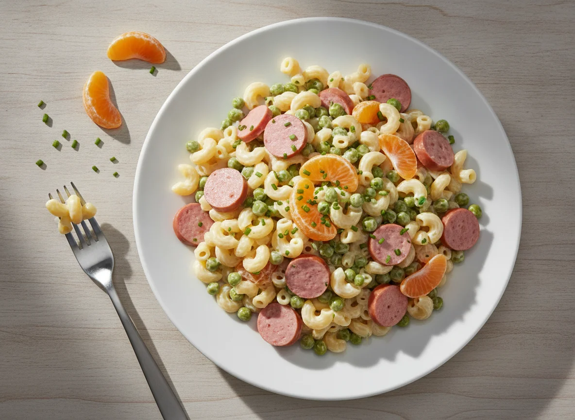 Nudelsalat mit Fleischwurst und Erbsen photo