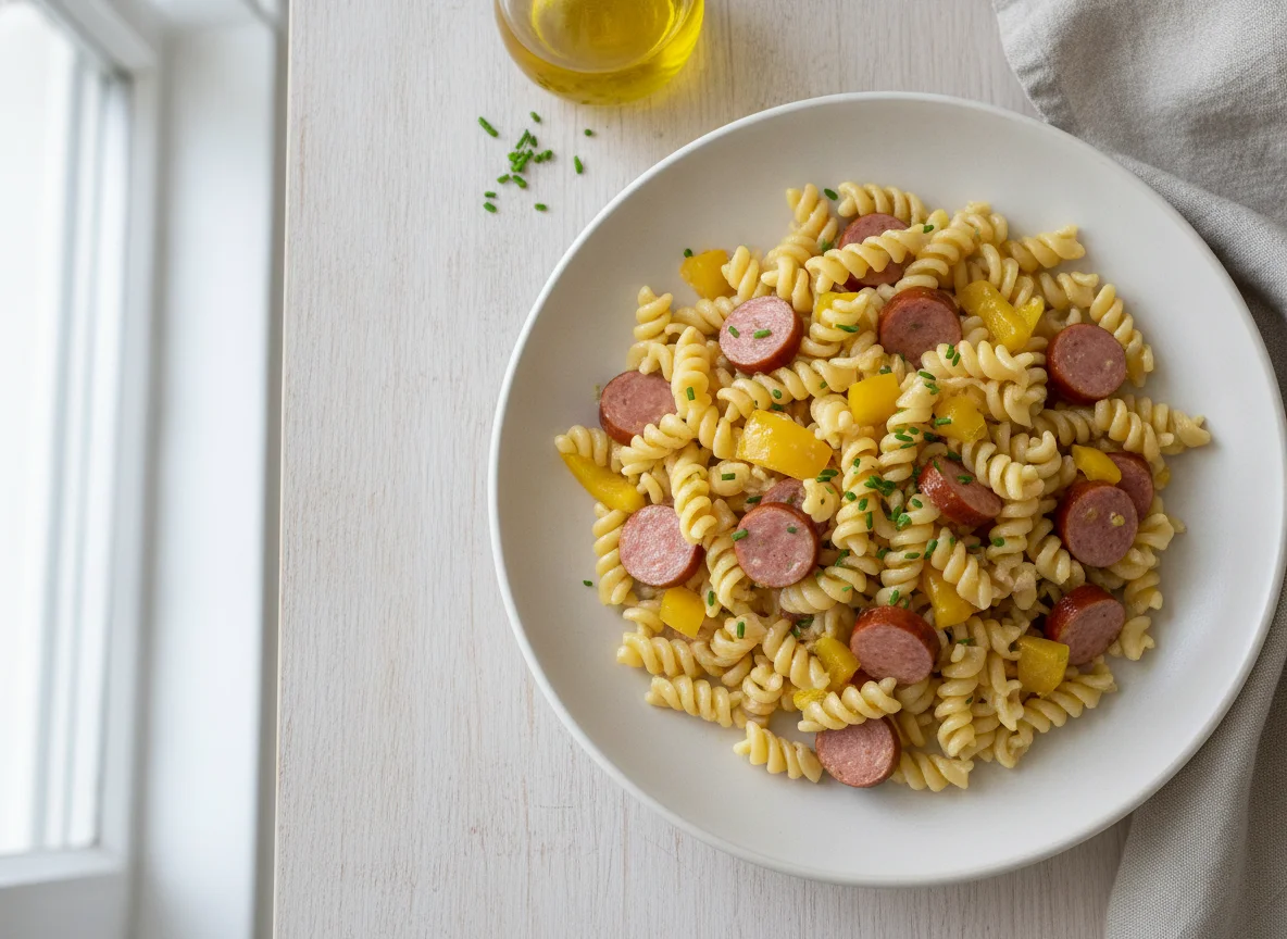 Nudelsalat mit Fleischwurst und Paprika photo