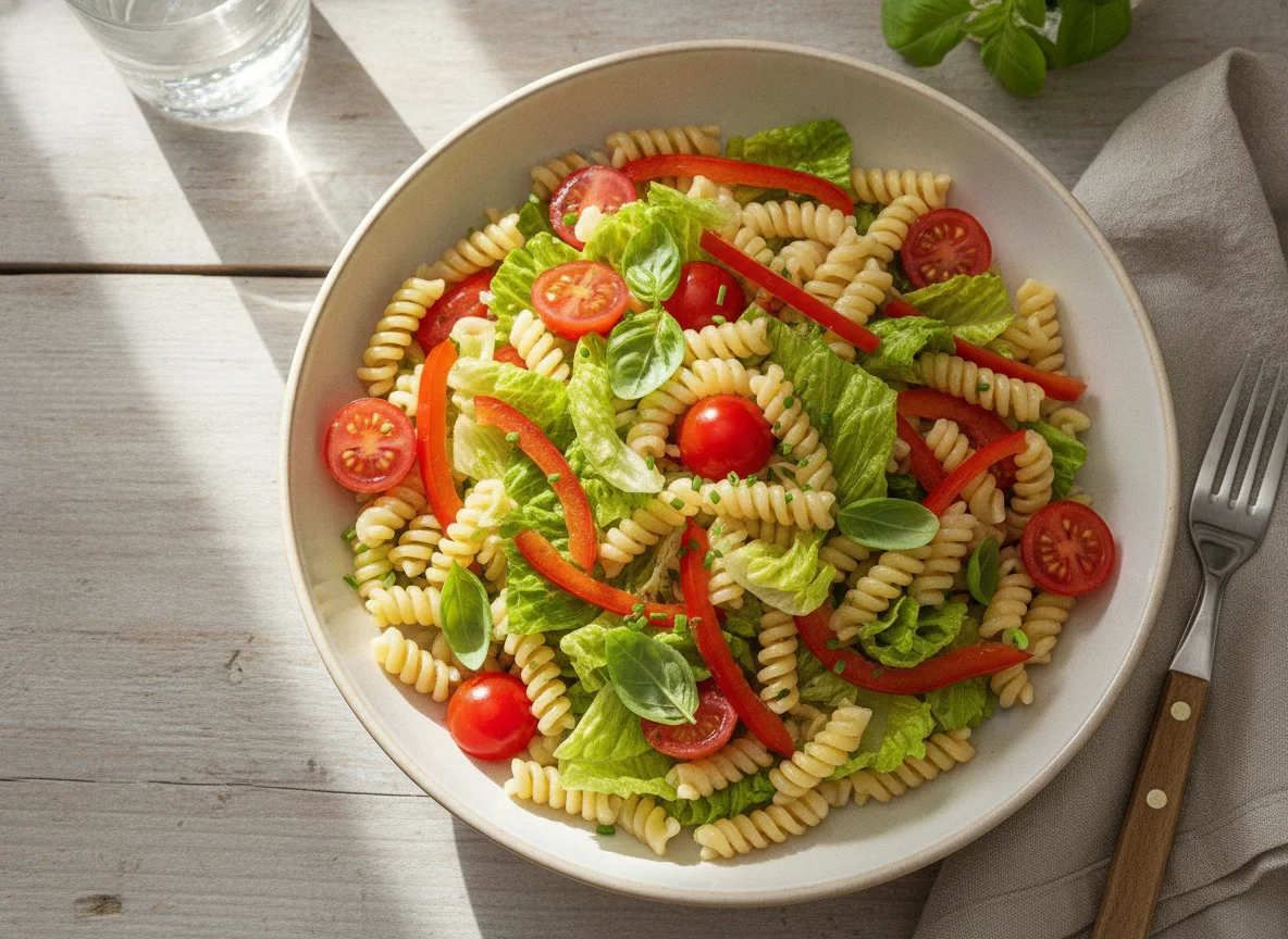 Nudelsalat mit frischem Gemüse photo