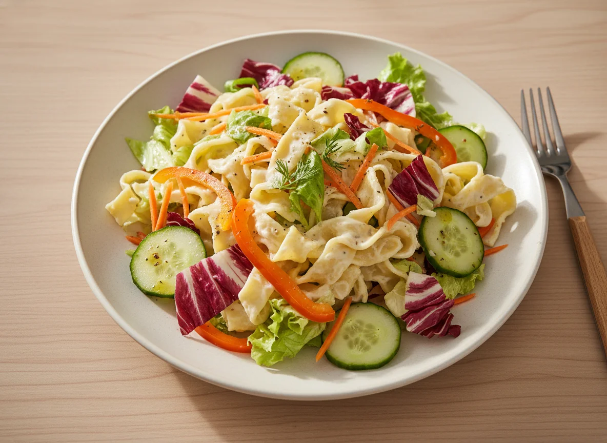 Nudelsalat mit gemischtem Salat photo
