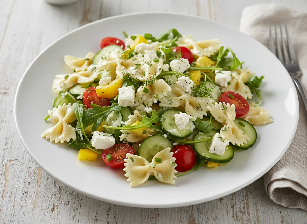 Nudelsalat mit Gemüse und Feta photo