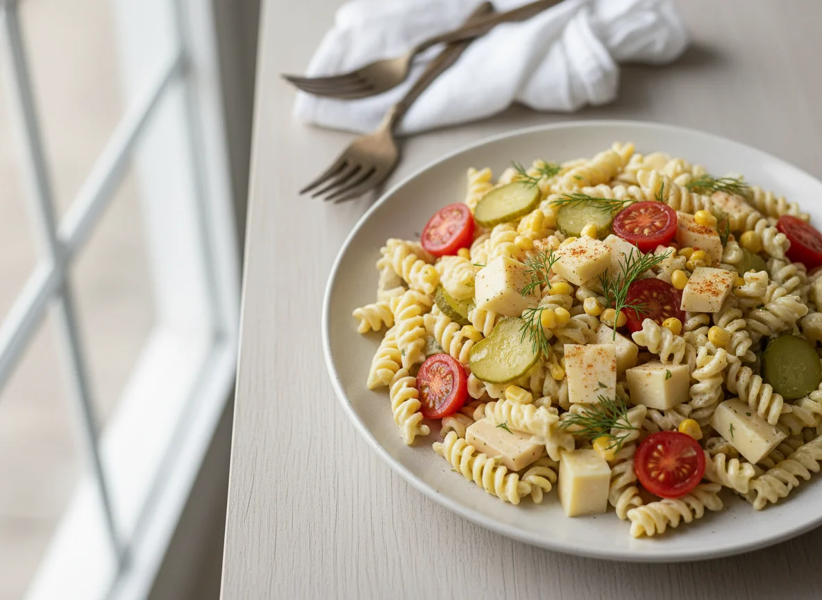 Nudelsalat mit Gemüse und Käse photo