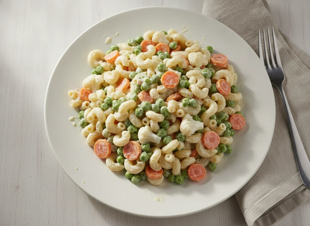 Nudelsalat mit Gemüse und Sahnesauce photo