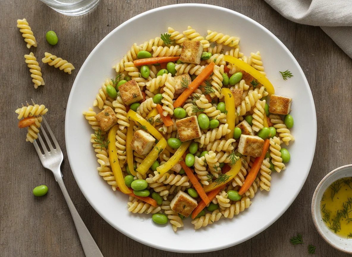 Nudelsalat mit Gemüse und Tofu photo