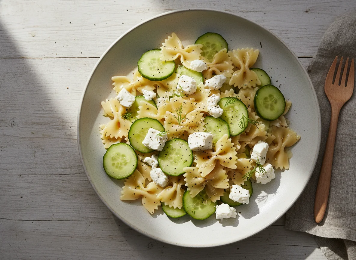 Nudelsalat mit Gurke und Feta photo