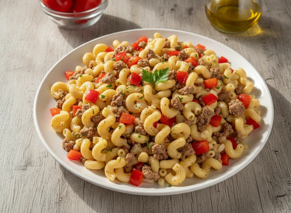 Nudelsalat mit Hackfleisch und Paprika photo