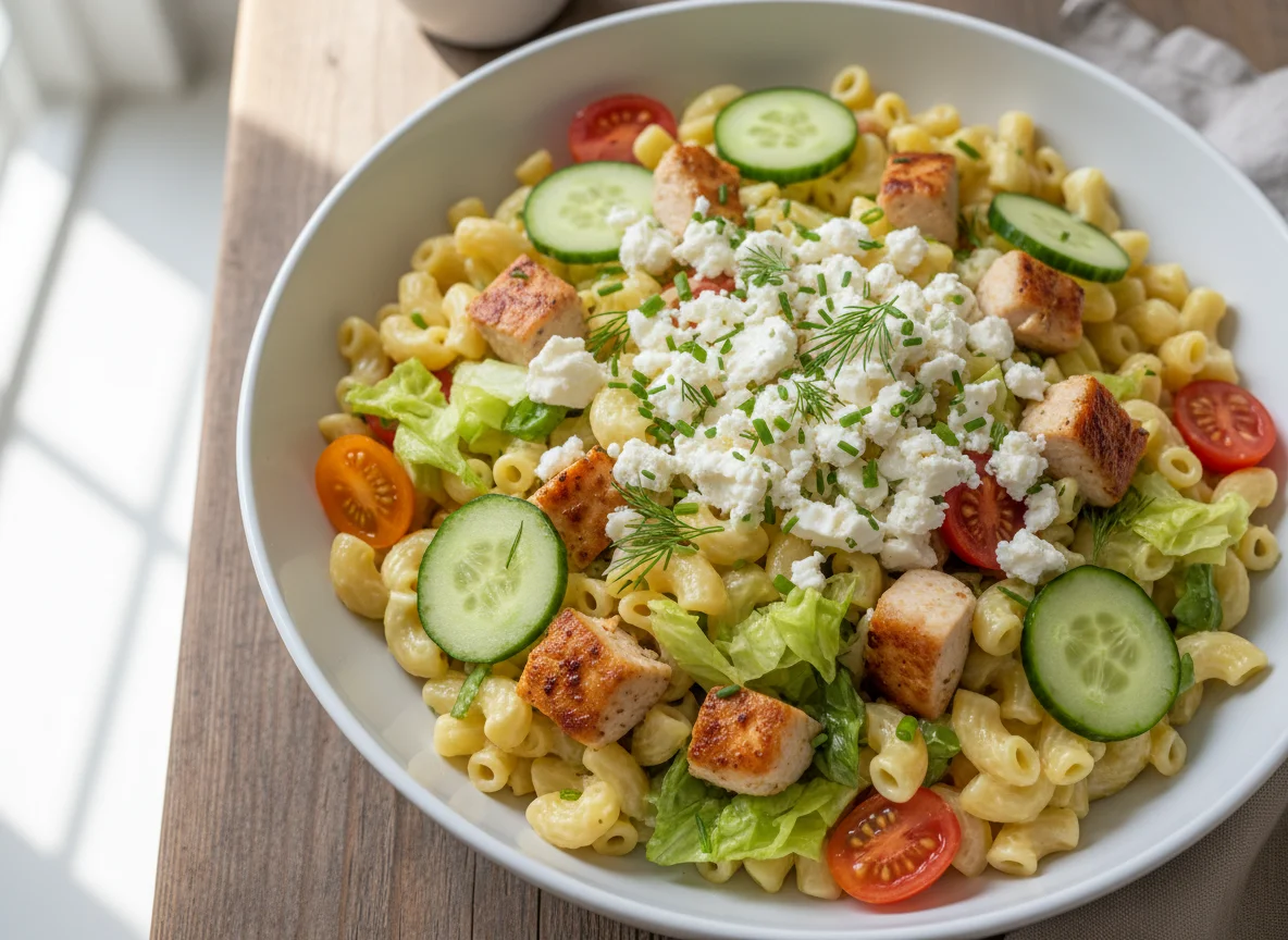 Nudelsalat mit Hähnchen und Feta photo