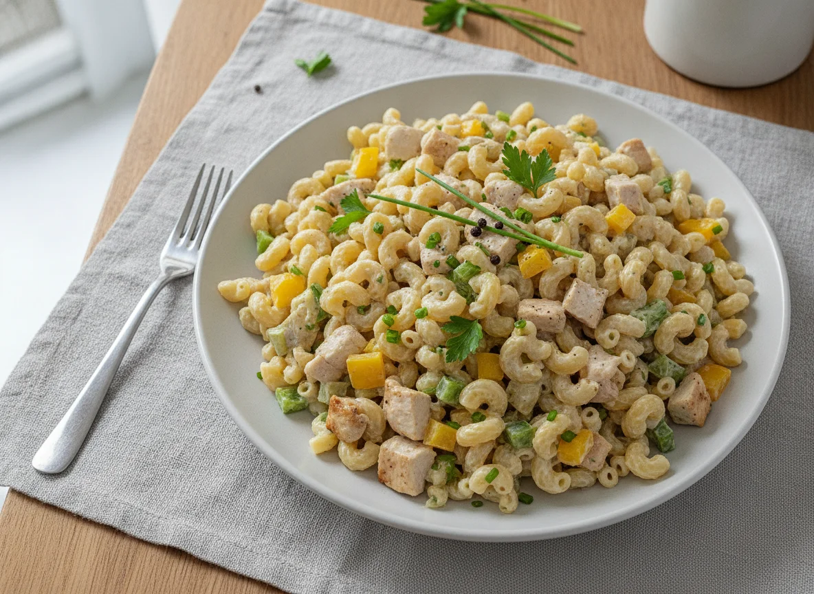 Nudelsalat mit Hähnchen und Paprika photo