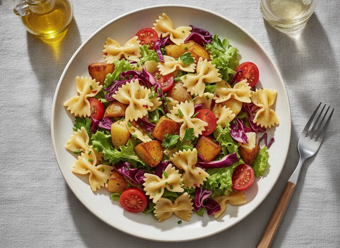 Nudelsalat mit Kartoffeln und Gemüse photo