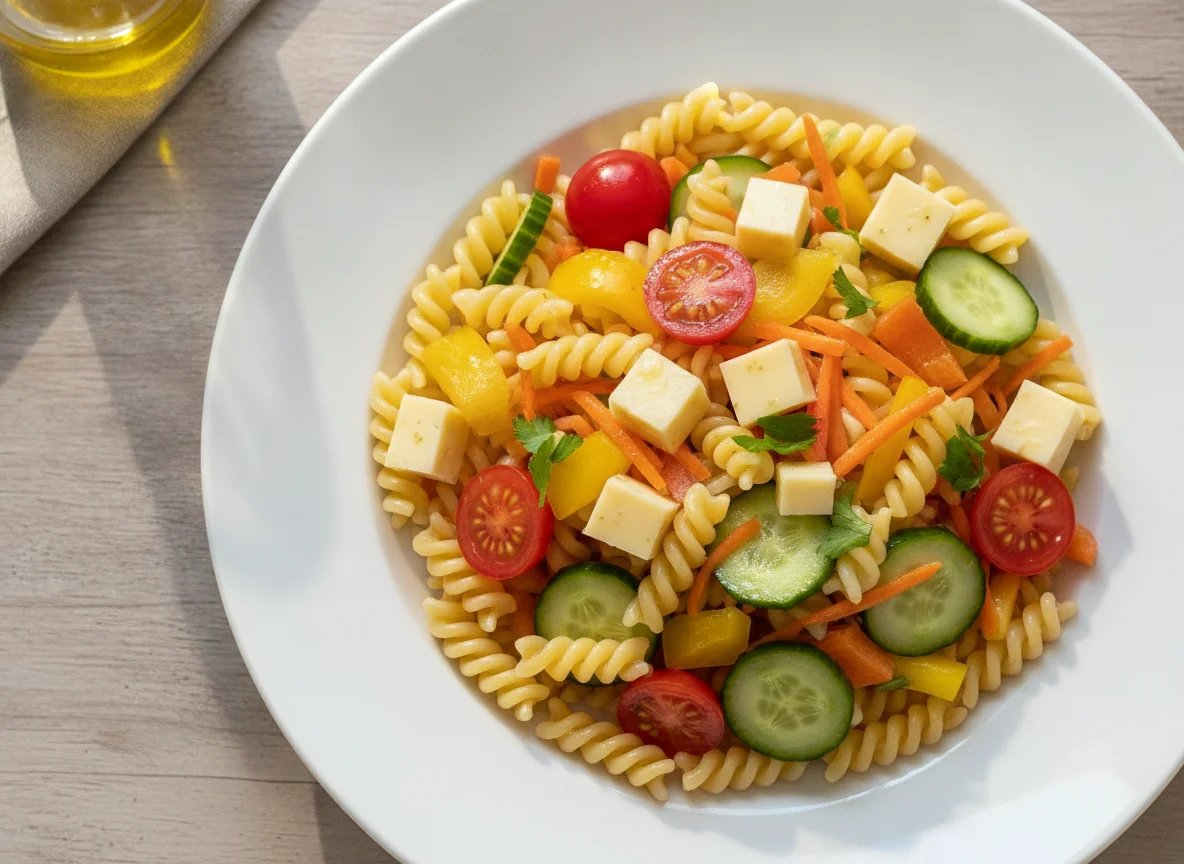 Nudelsalat mit Käse und Gemüse photo