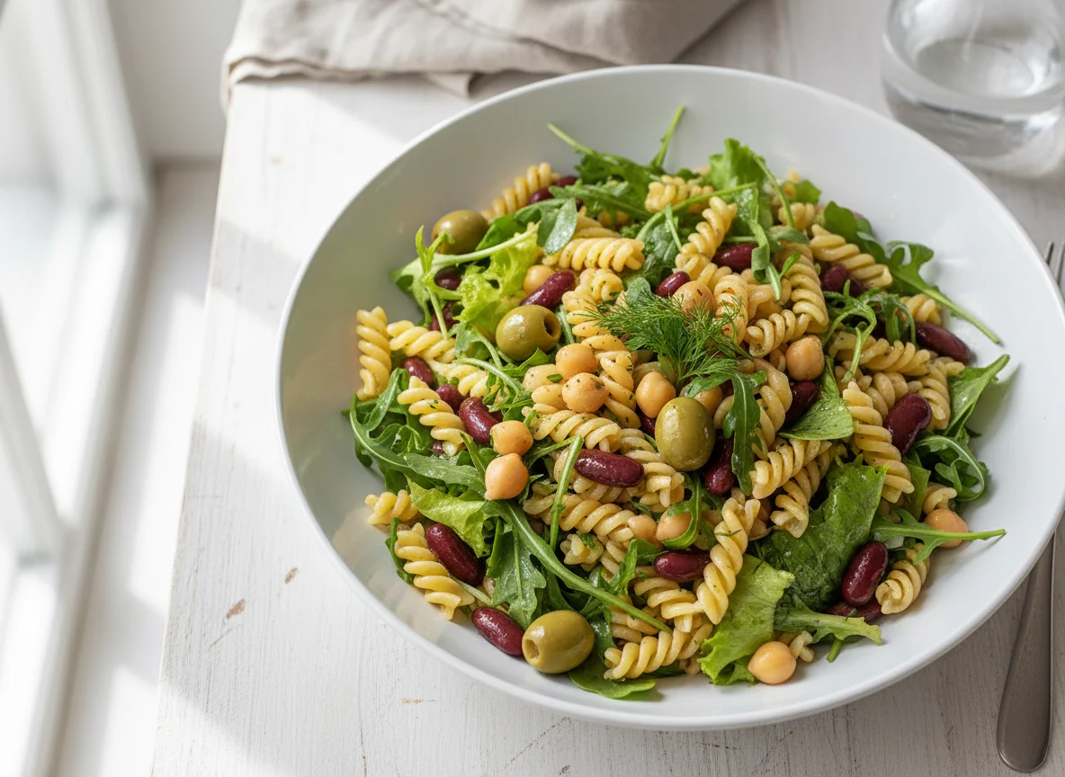 Nudelsalat mit Kichererbsen und Oliven photo