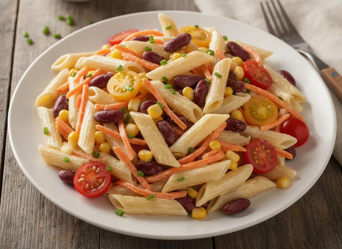 Nudelsalat mit Kidneybohnen und Mais photo