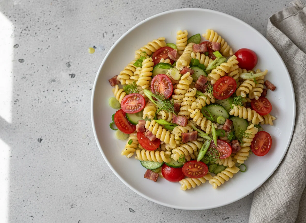 Nudelsalat mit Kirschtomaten und Frühlingszwiebeln photo