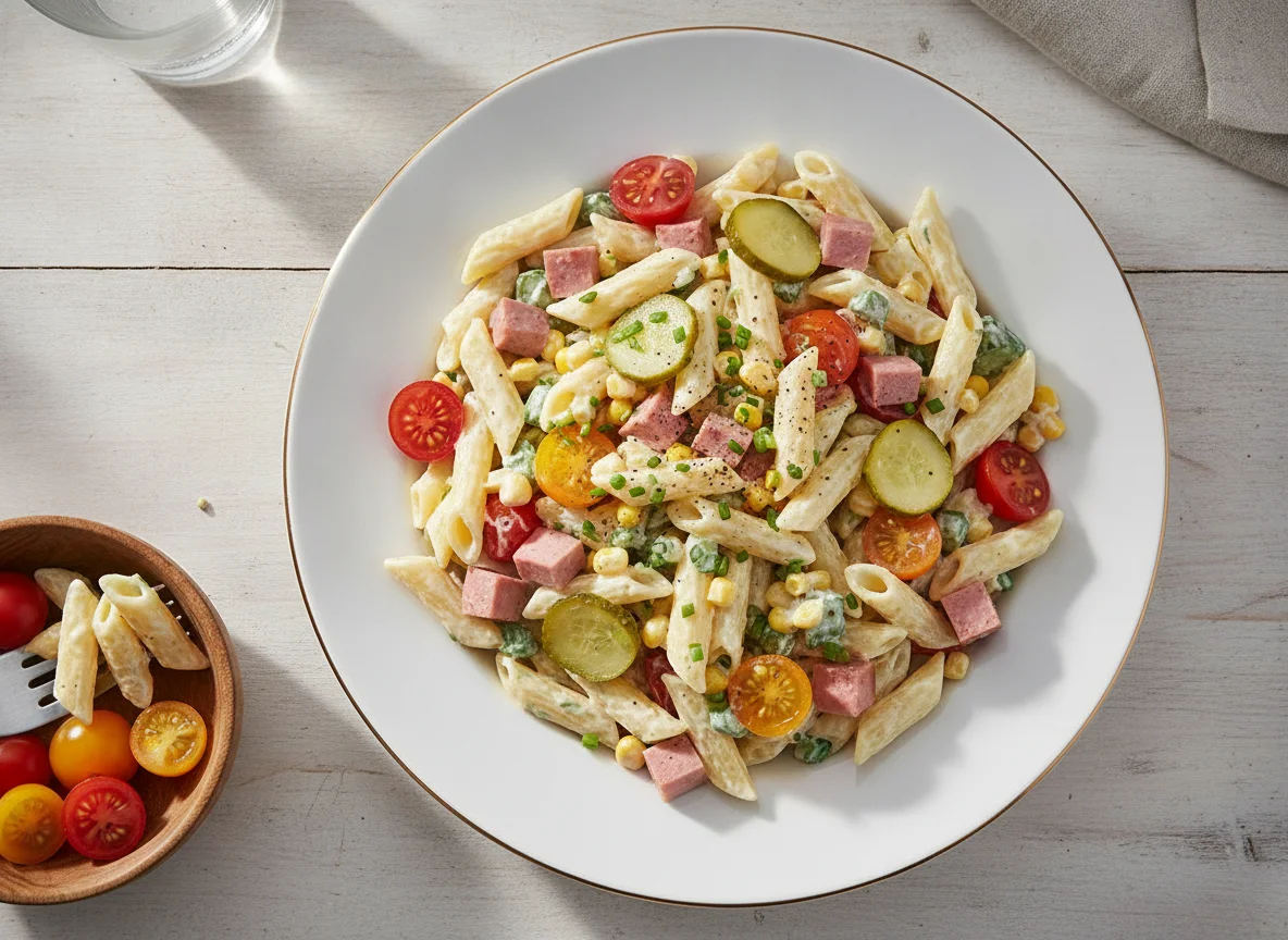 Nudelsalat mit Mais und Tomaten photo