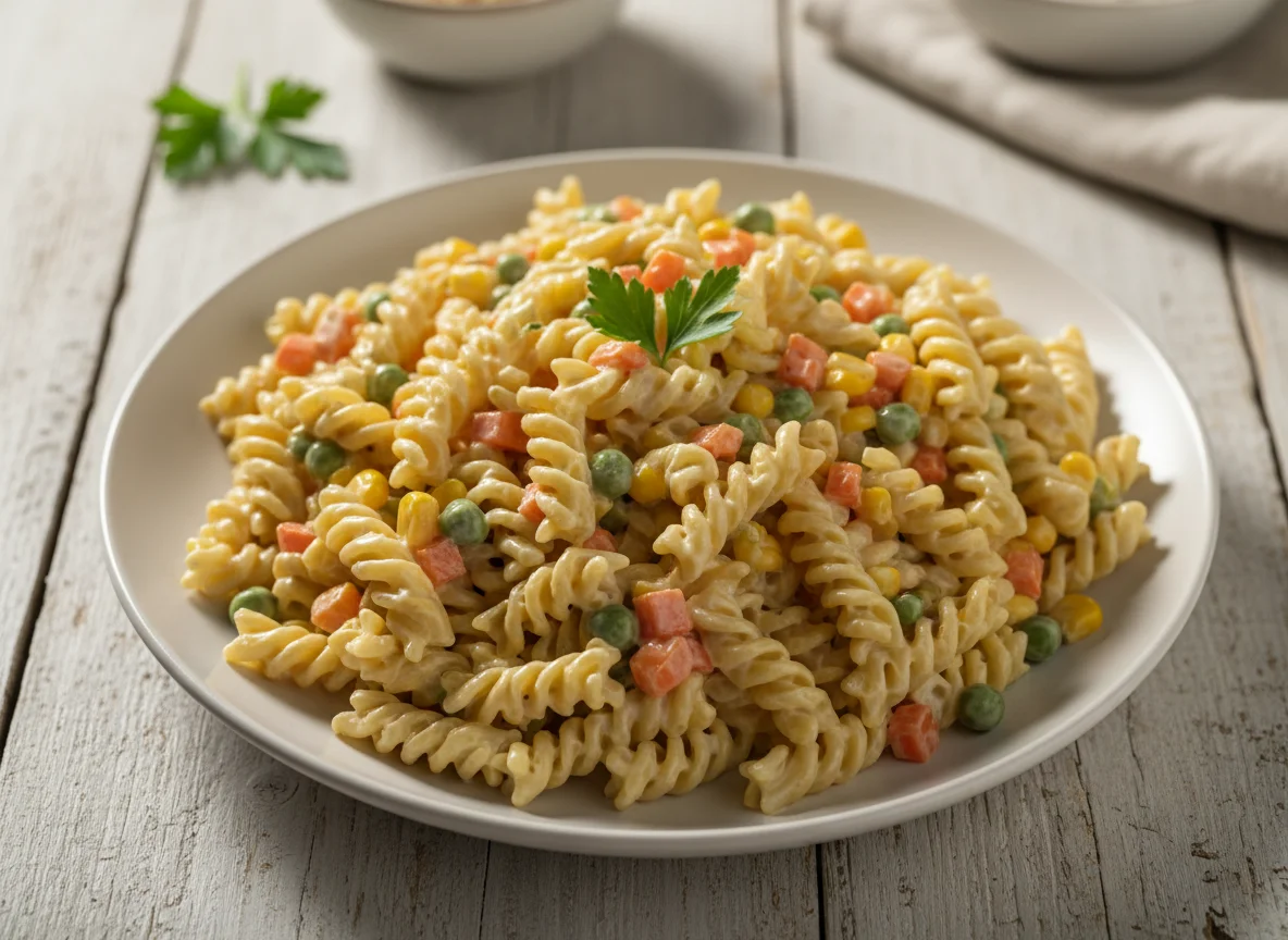 Nudelsalat mit Mayonnaise und Gemüse photo
