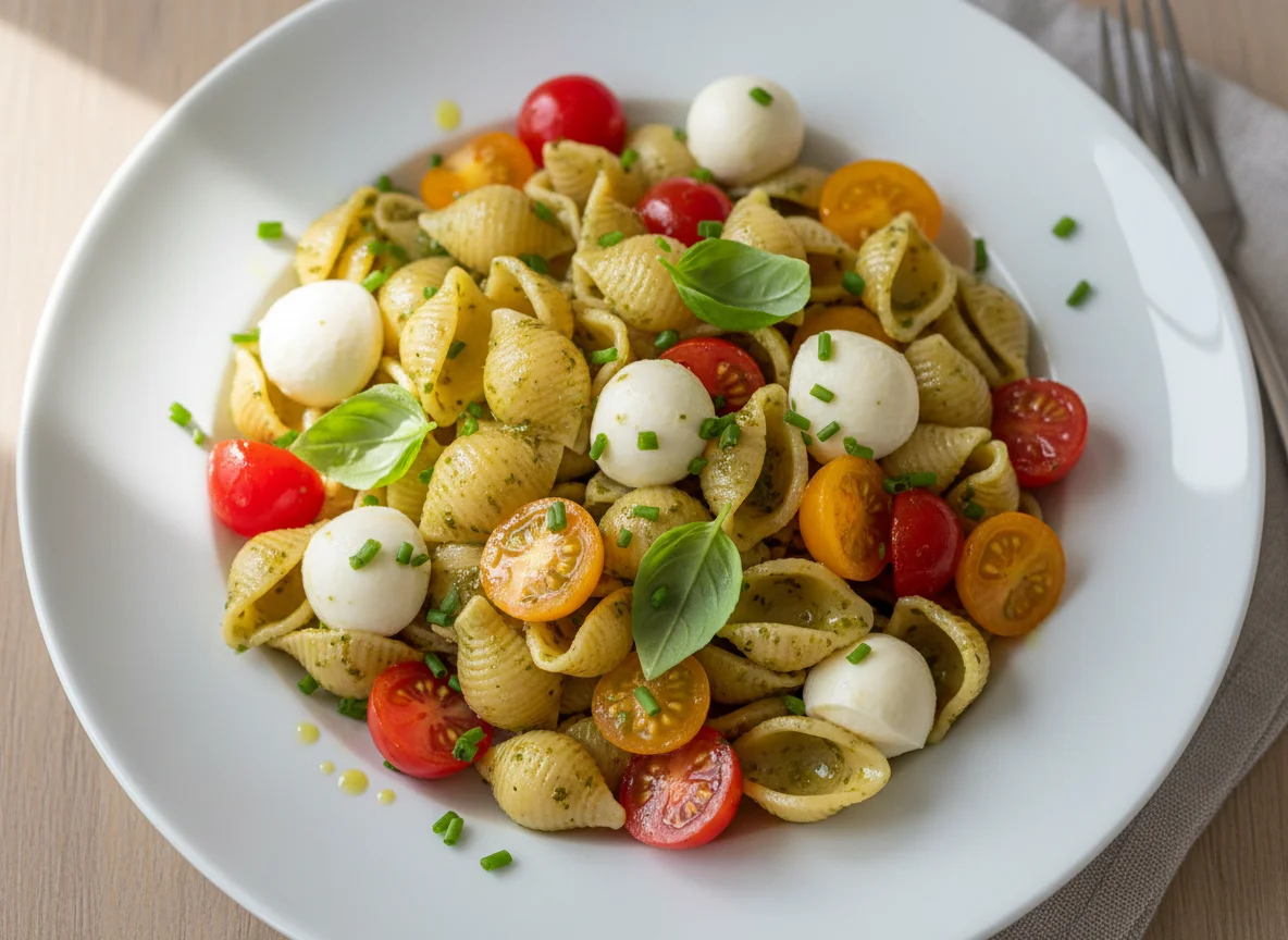 Nudelsalat mit Mozzarella und Tomaten photo