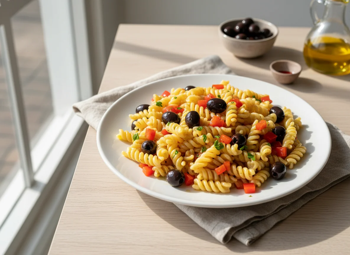 Nudelsalat mit Oliven und Paprika photo