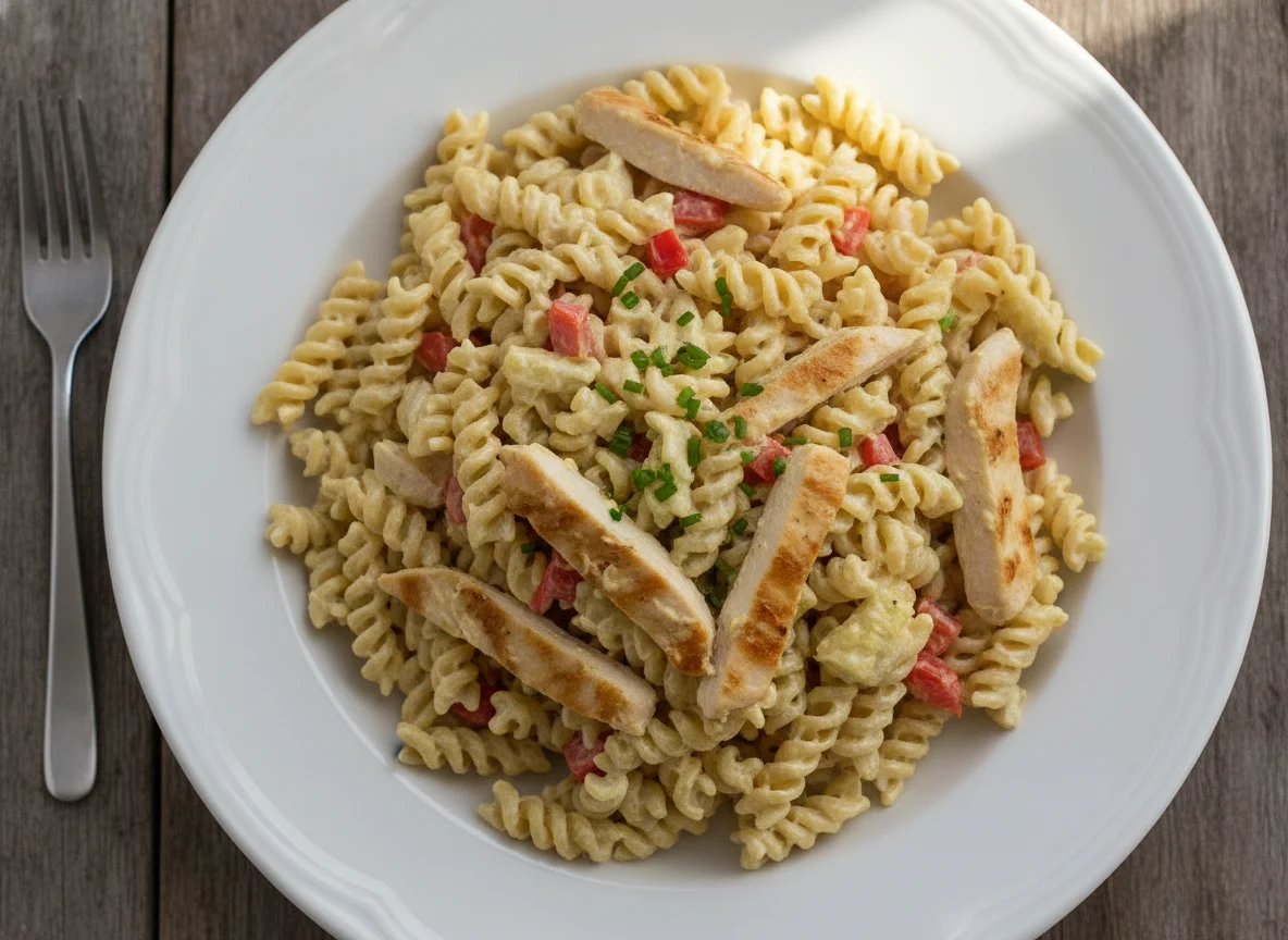 Nudelsalat mit Paprika und cremiger Sauce photo