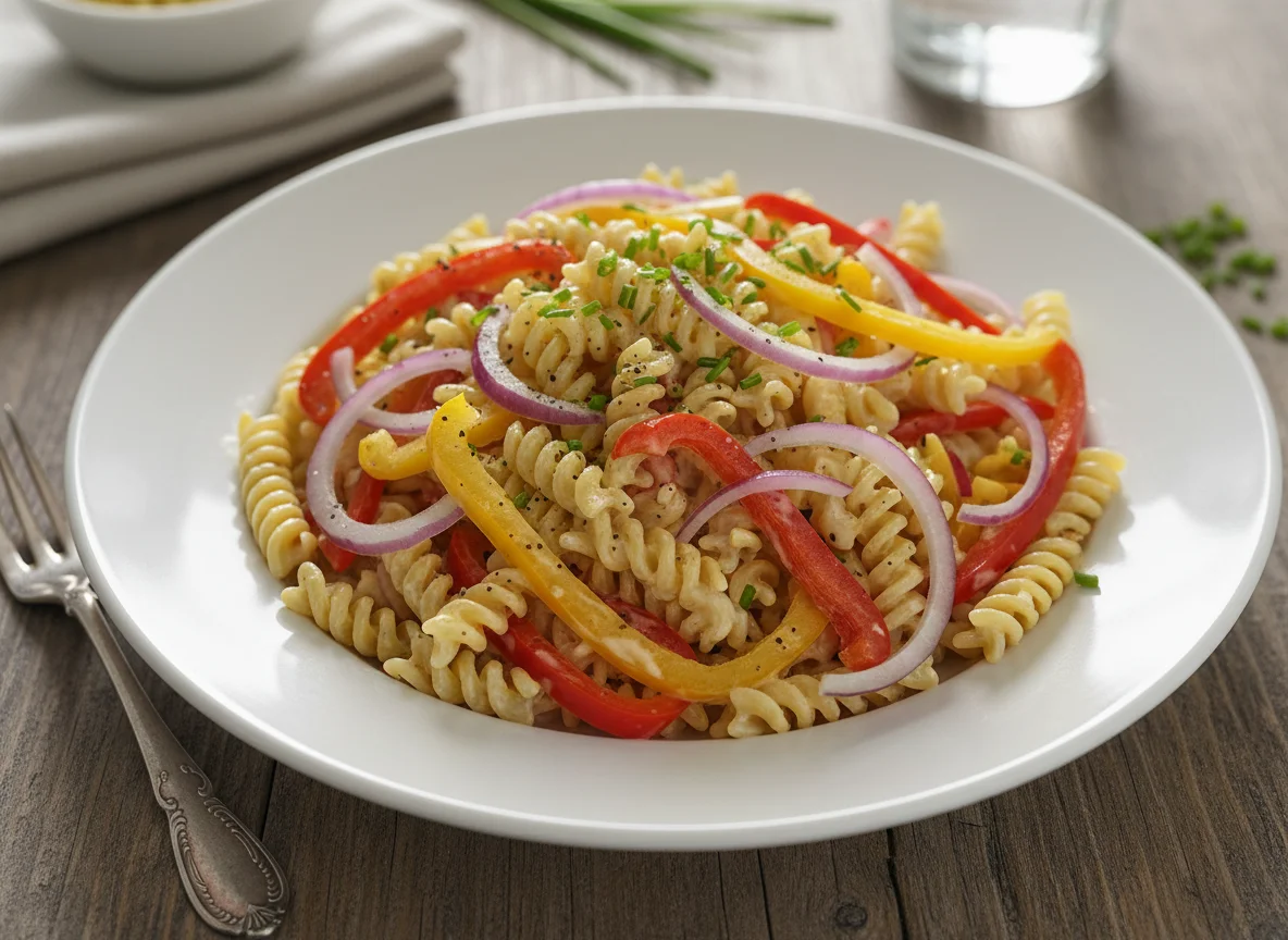 Nudelsalat mit Paprika und cremiger Soße photo
