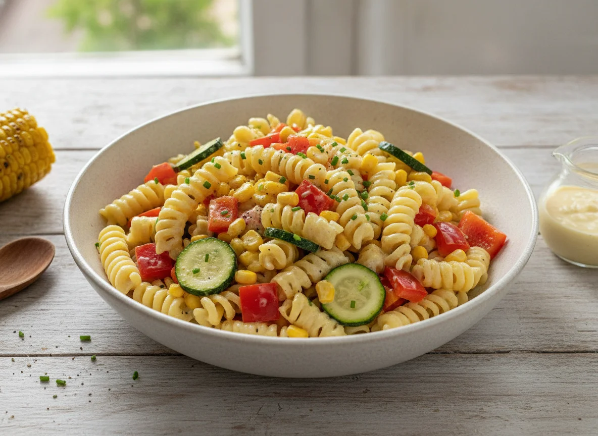 Nudelsalat mit Paprika und Mais photo