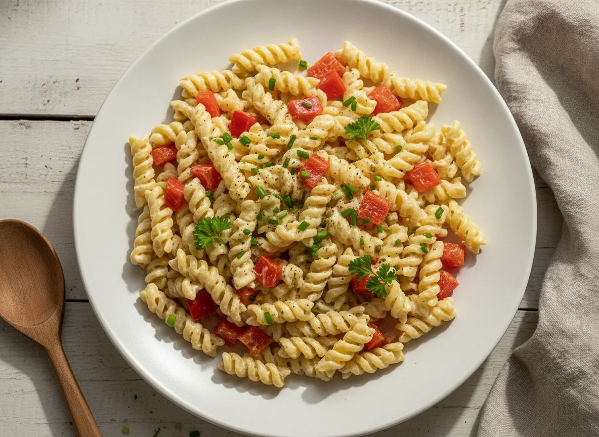 Nudelsalat mit Paprika und Mayonnaise-Dressing photo