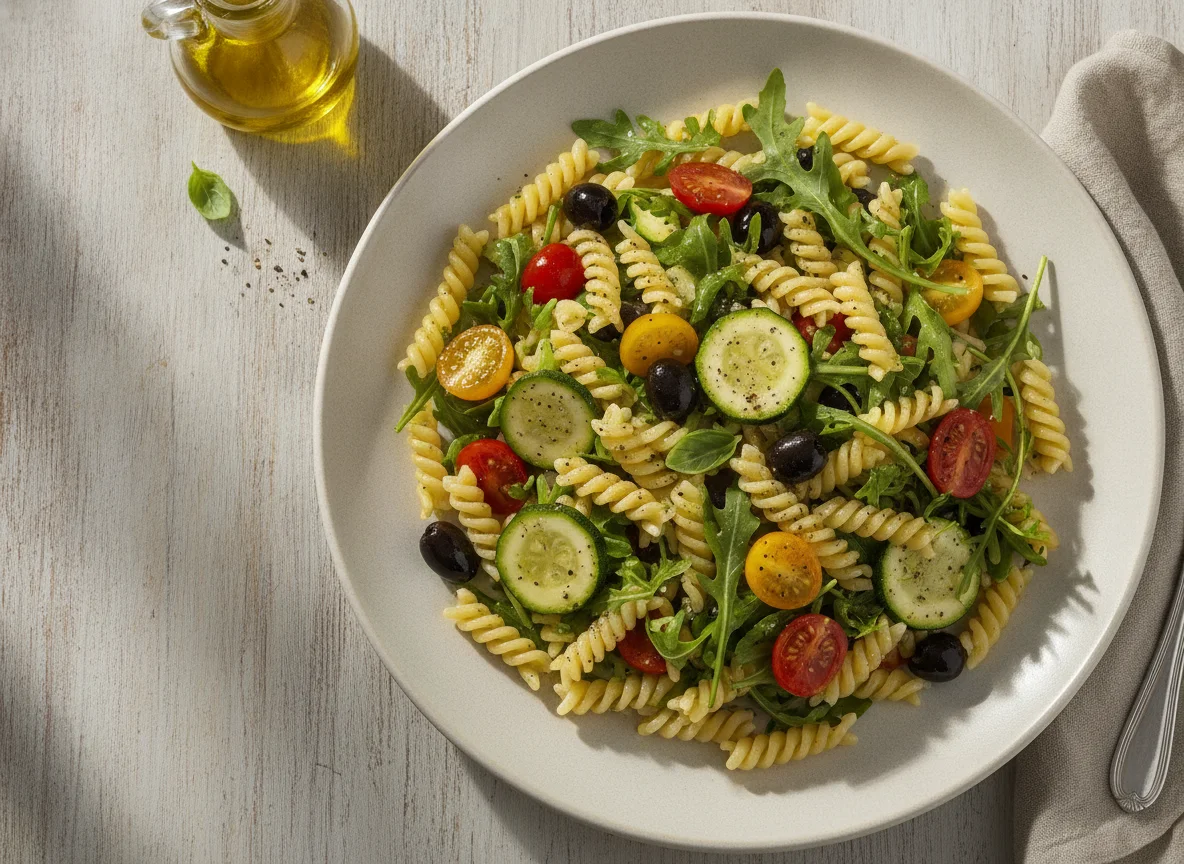 Nudelsalat mit Rucola und Gemüse photo