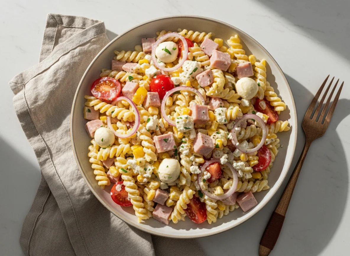 Nudelsalat mit Schinken und Feta photo