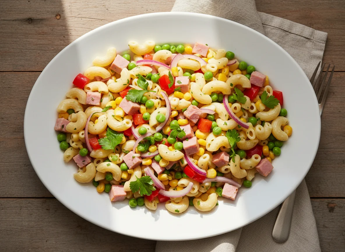 Nudelsalat mit Schinken und Gemüse photo