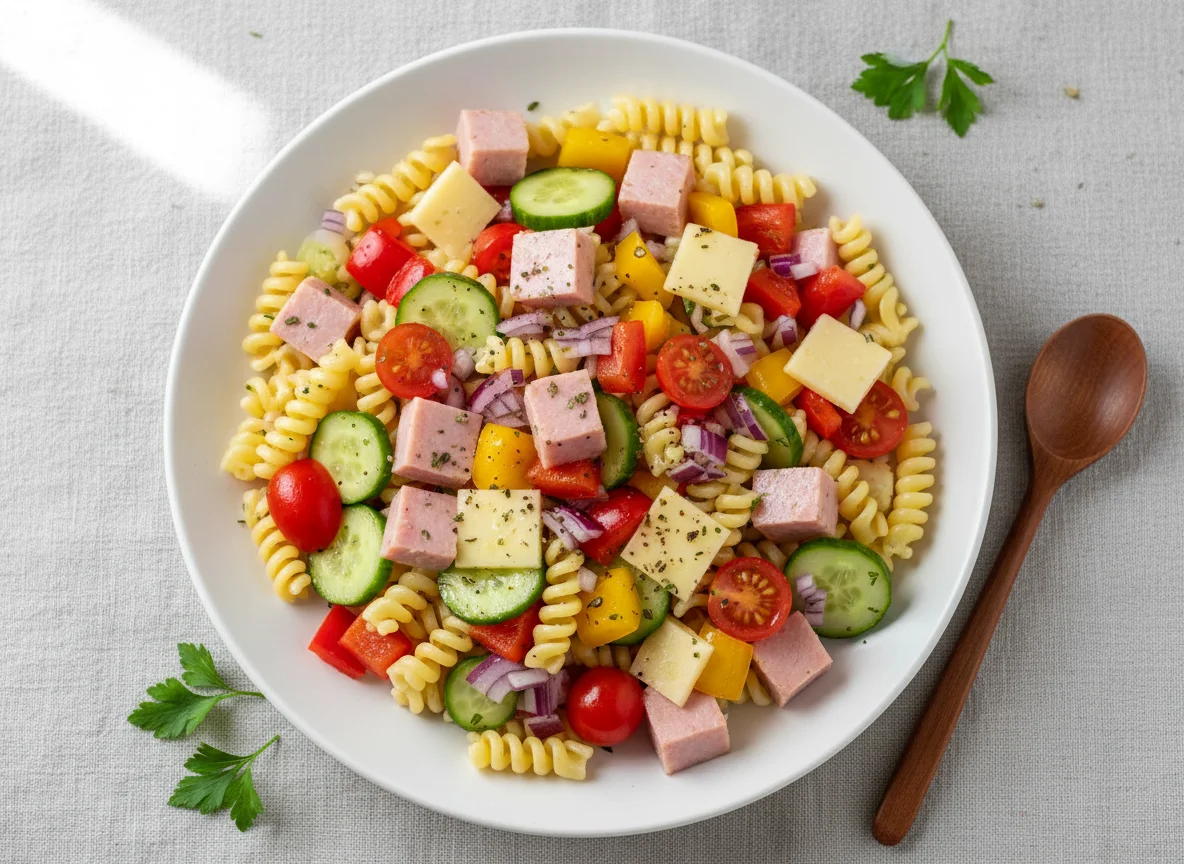 Nudelsalat mit Schinken und Käse photo