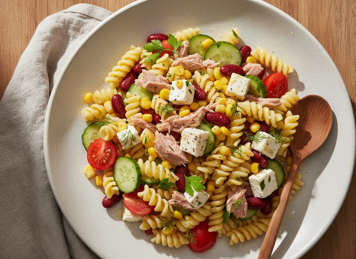 Nudelsalat mit Thunfisch und Bohnen photo