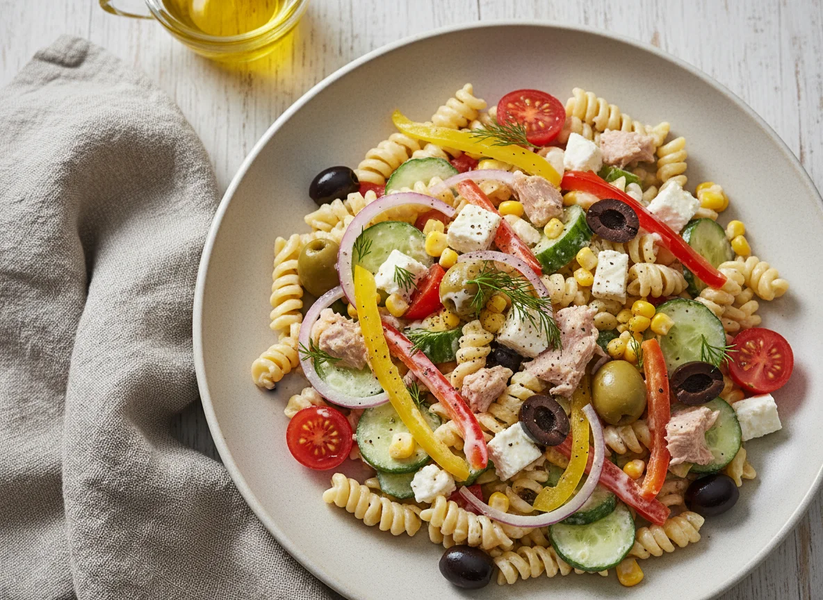 Nudelsalat mit Thunfisch und Feta photo