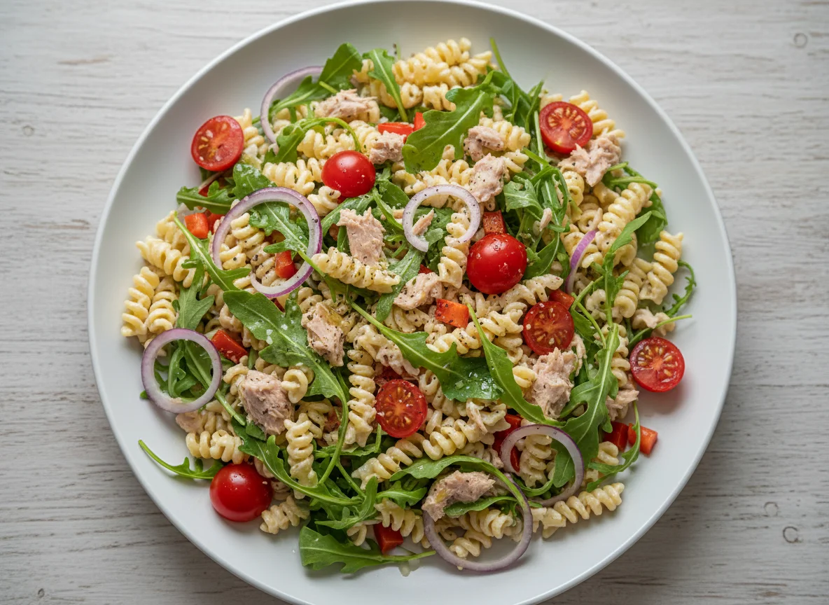 Nudelsalat mit Thunfisch und Rucola photo