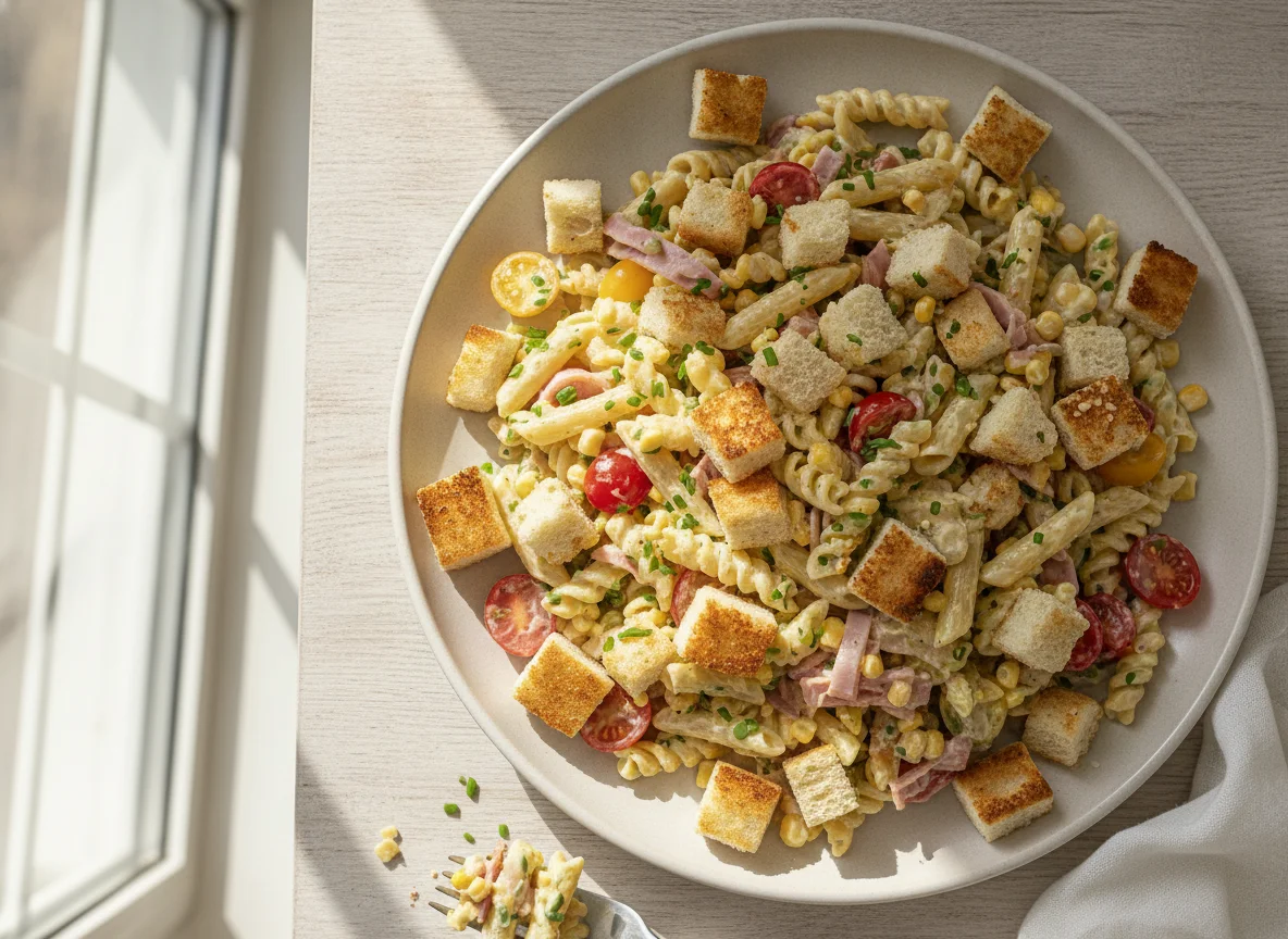 Nudelsalat mit Toastbrot photo