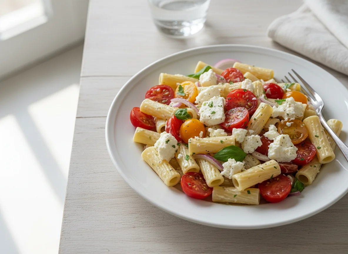 Nudelsalat mit Tomaten und Feta photo