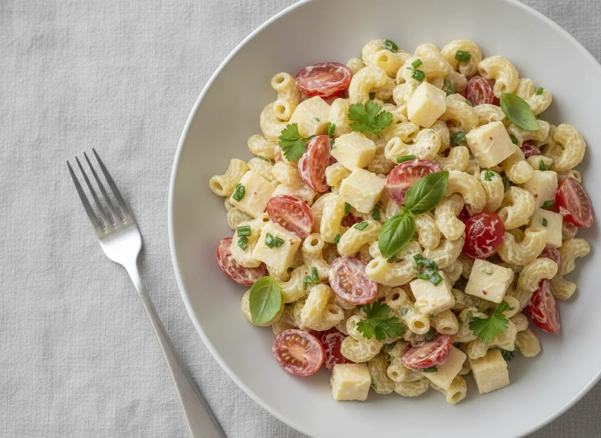 Nudelsalat mit Tomaten und Käse photo
