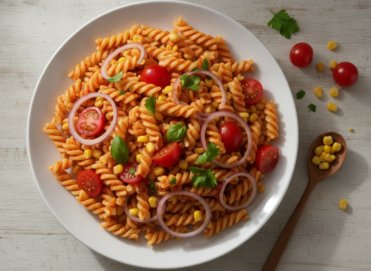 Nudelsalat mit Tomaten und Mais photo