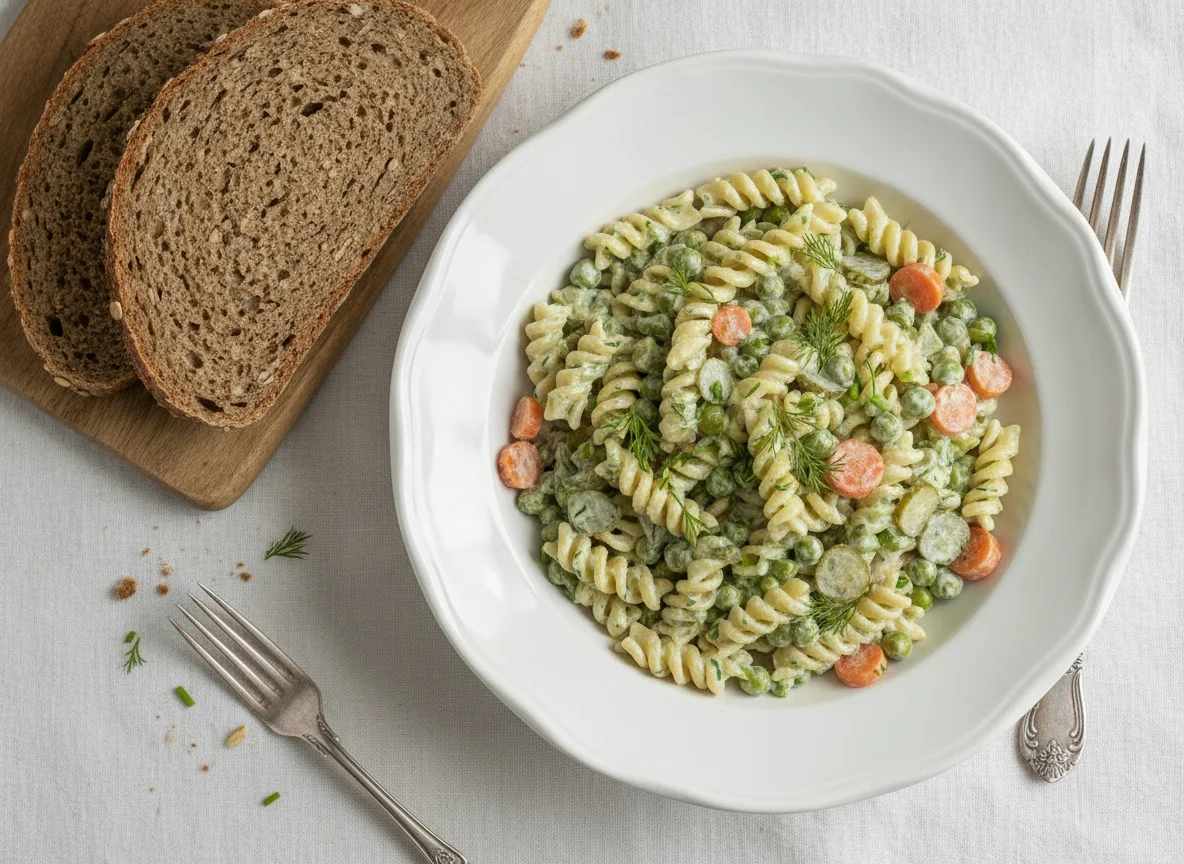 Nudelsalat mit Vollkornbrot photo