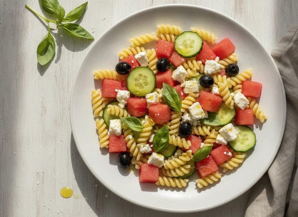 Nudelsalat mit Wassermelone und Feta photo
