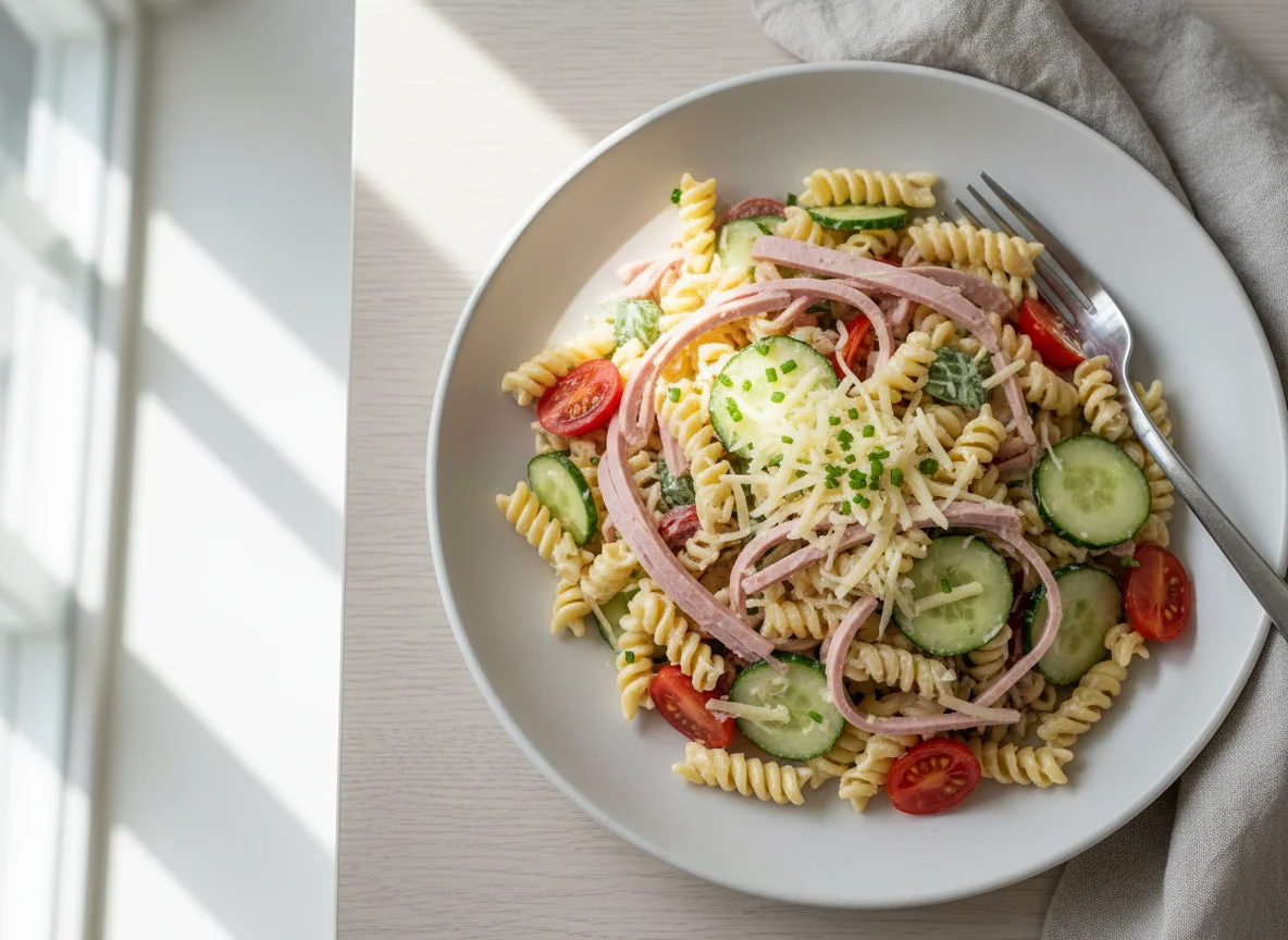 Nudelsalat mit Wurst und Gemüse photo